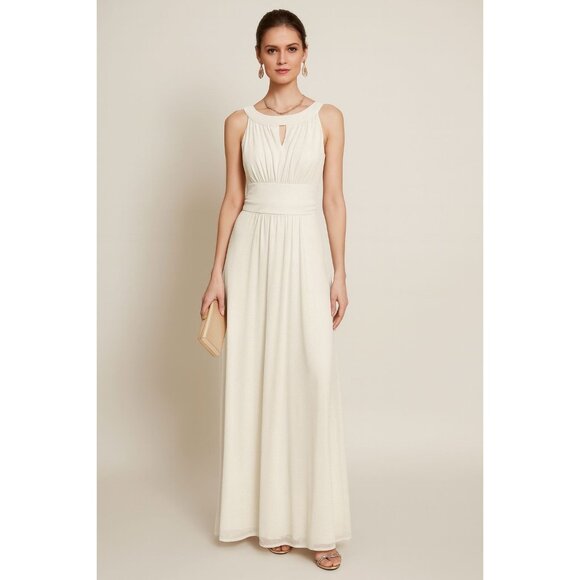 En Focus 16W Plus Evening Wear Sleeveless Gown In Ivory With Keyhole Back - Picture 1 of 12